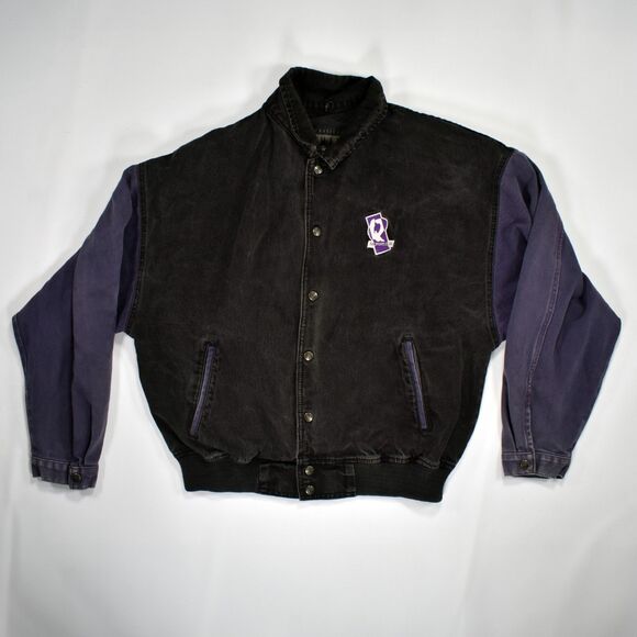 Vintage Two Tone Denim Bomber Embroidered Jacket Q The Sports Club - XL - Picture 2 of 7